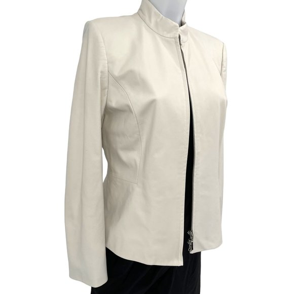 Vintage White Leather Blazer Talbots 1990s Y2K Zip Up Jacket Medium 10 So Soft! - Picture 4 of 14